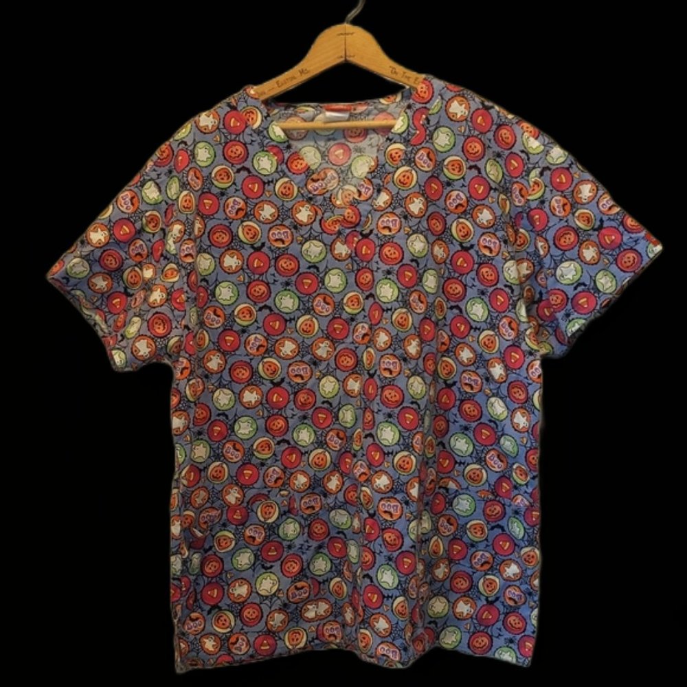 Dickies 100% Cotton Cute Halloween Print Short Sleeve Scrub Top - Picture 1 of 10
